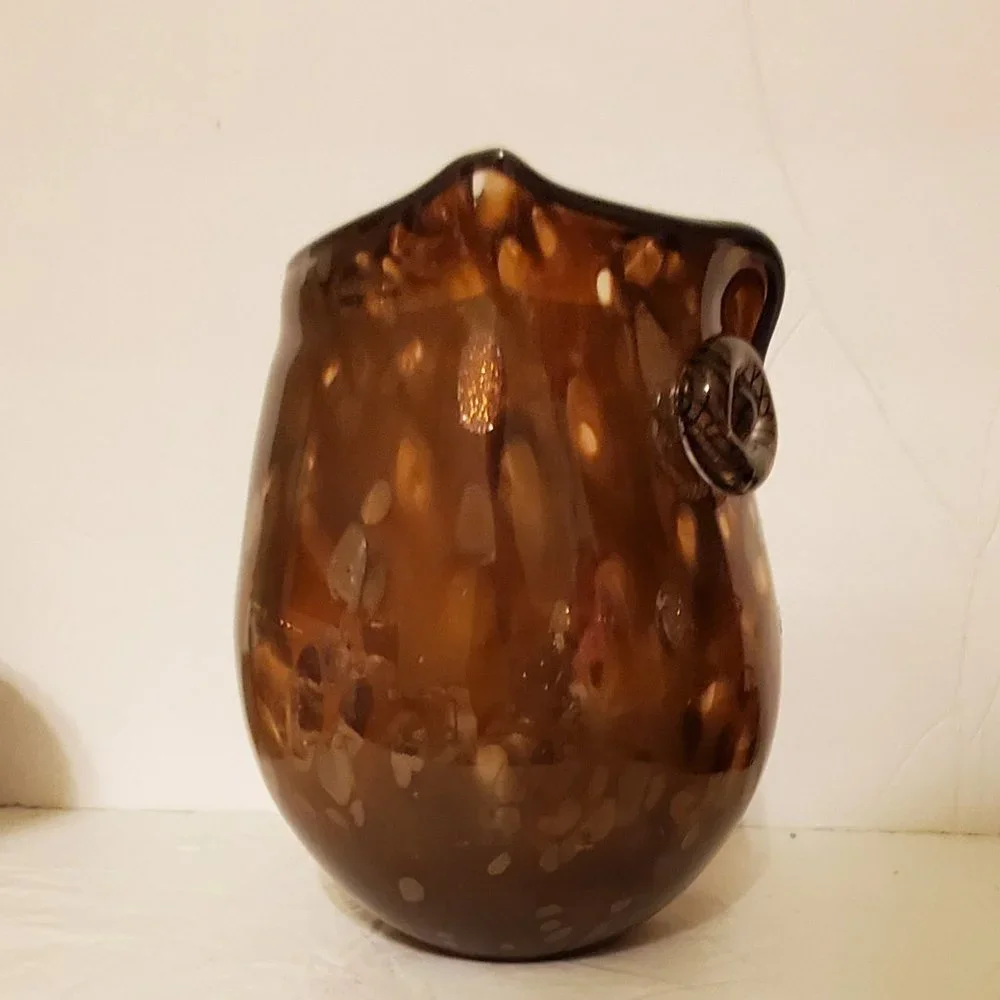 Pier 1 Animal OWL Vase Is One Of A Kind Brown Glass 8